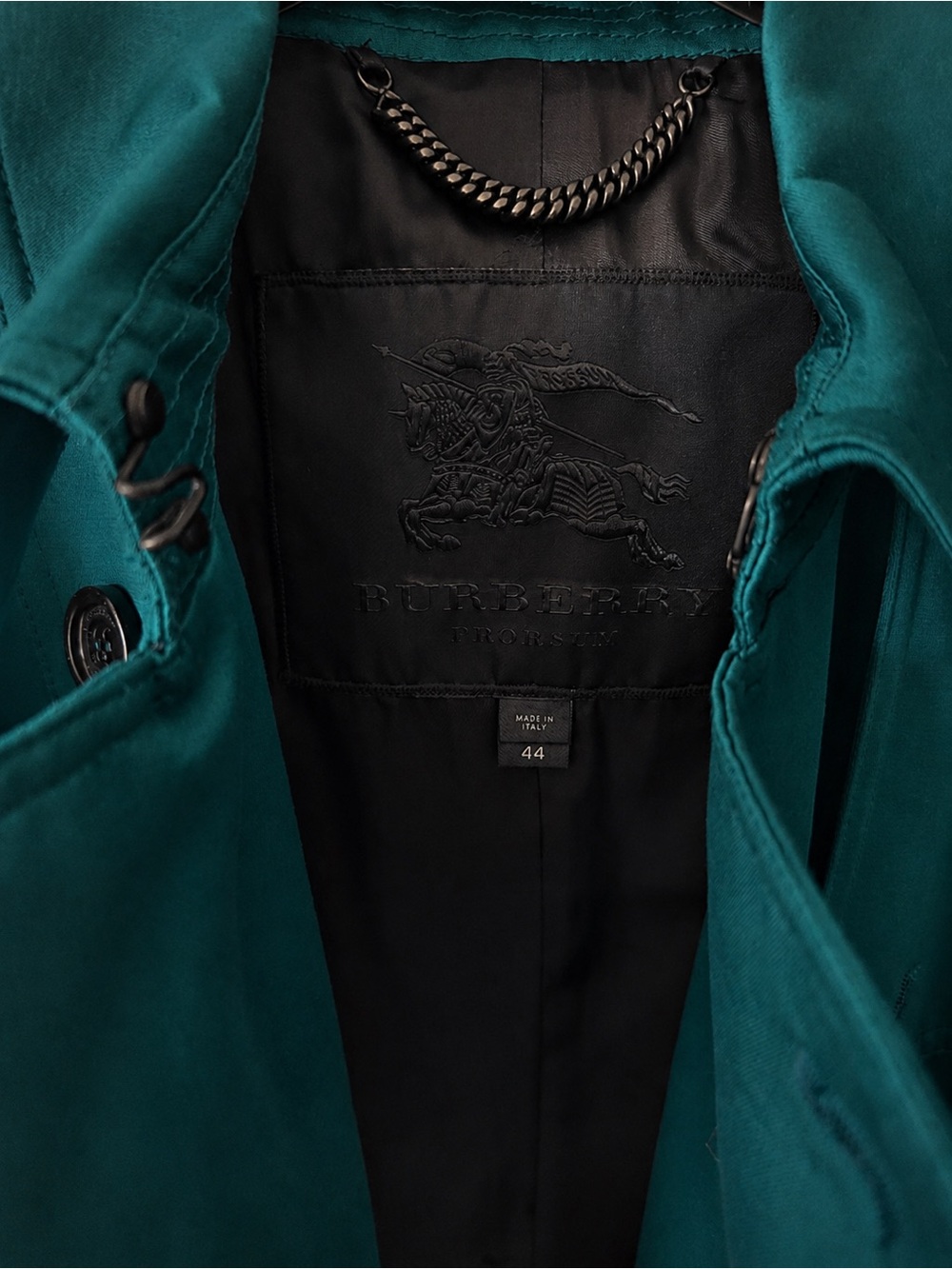 Burberry Prorsum Teal Cotton Trench Coat Made in Italy IT 44 - Picture 5 of 6